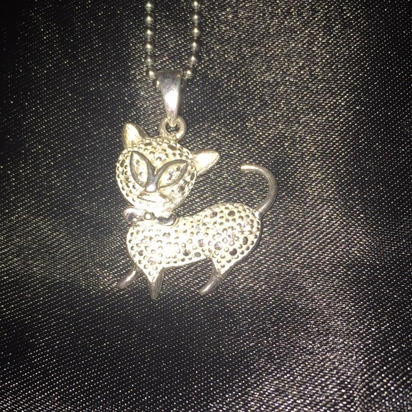Silver Cat Pendant Necklace Accented with Diamonds - Picture 4 of 9